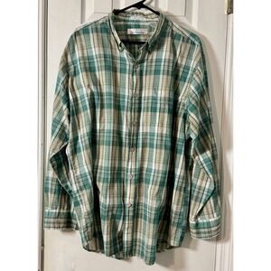 Main Stream Vintage Green/Tan Plaid Button Up 1994 XL